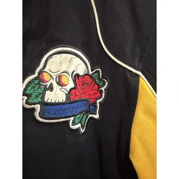 Vintage Y2K Blue Axes Snap Bomber Jacket Skulls Size XL - Picture 5 of 12